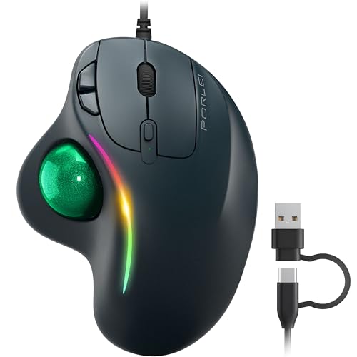 Amazon | PORLEI (ポーレイ) 有線トラックボールマウス RGB照明付き